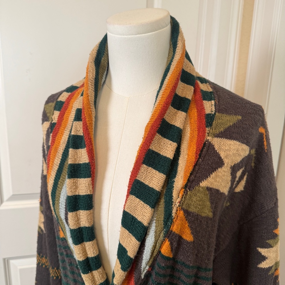 FAHERTY B. Yellowtail Paloma Duster Cardigan Valley Multi Eagle Peak Green Large - Picture 2 of 11